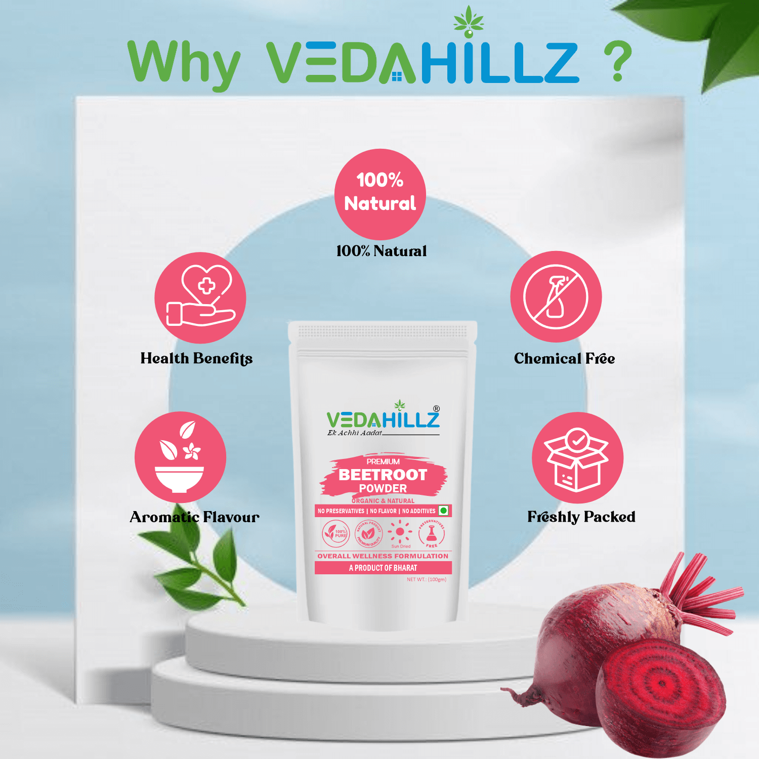 Vedahillz Herbal Beetroot Powder Made from Carefully Selected Beetroot